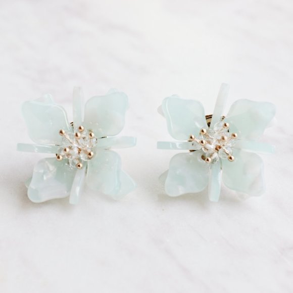 Blue Acrylic Flower Earrings - Picture 2 of 2